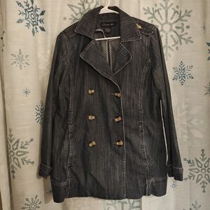 Charcoal Trench Coat with Gold Accents